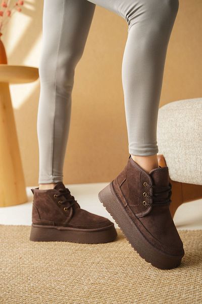 MODAADAM Cizme scurte de damă Pastor Shearling - Shearling maro-de piele intoarsa