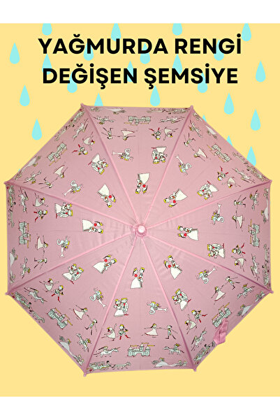Casabony Yağmurda Rengi Değişen Pembe Kız Çocuk Şemsiye