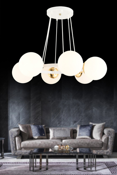 Genel Markalar Sonsuz Beyaz 6 Lı Halka Beyaz   Glop Camlı Modern Avize