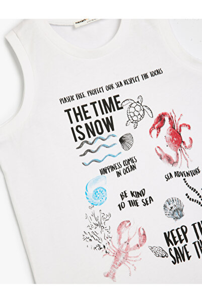 Koton Tişört Yaz Temalı Baskı Detaylı Kısa Kollu Bisiklet Yaka Pamuklu