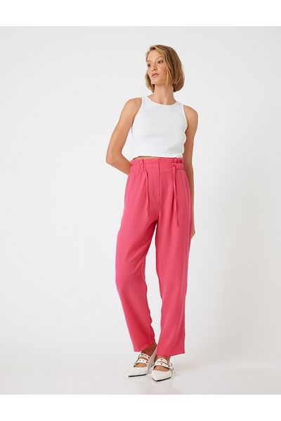 Koton Wide Leg Trousers with Elastic Waist and Tie Pockets