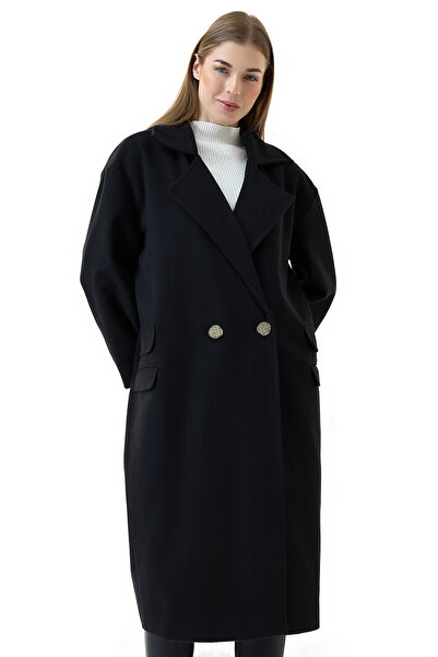 Union and Joy Kadın Oversize Siyah Kaşe Kaban