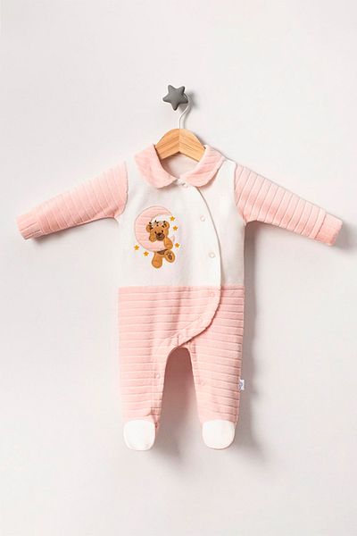TRENDİMİZBİR Baby Girl Bear Embroidered Jumpsuit - Powder