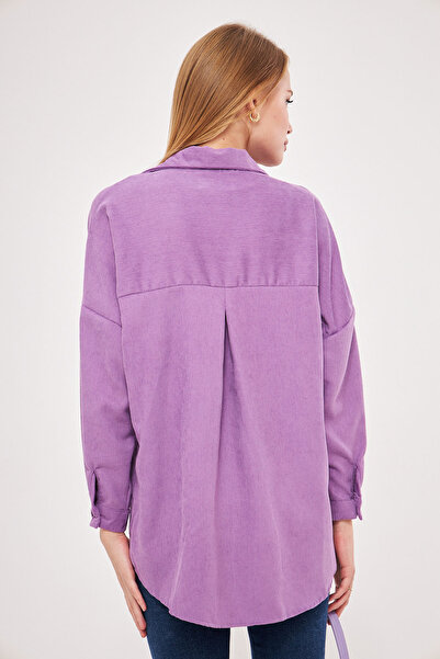 armonika Női lila túlméretezett vékony kordbársony ing zsebekkel ARM-24K001076