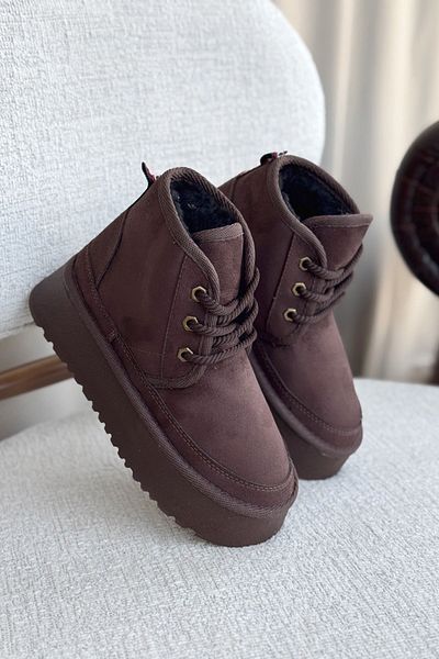 MODAADAM Cizme scurte de damă Pastor Shearling - Shearling maro-de piele intoarsa