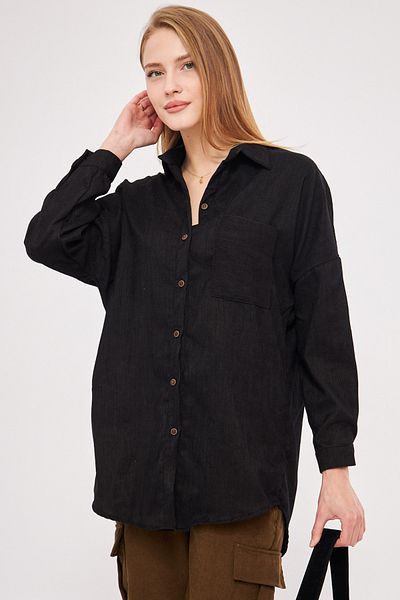 armonika Cămașă neagră, supradimensionată, subțire, din velur, cu buzunare ARM-24K001076