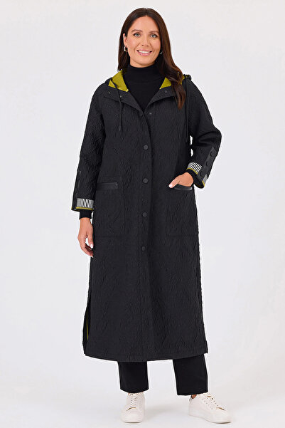 Gala-Xi Palton cu glugă cu model, mărime mare, negru Galaxi - 4002