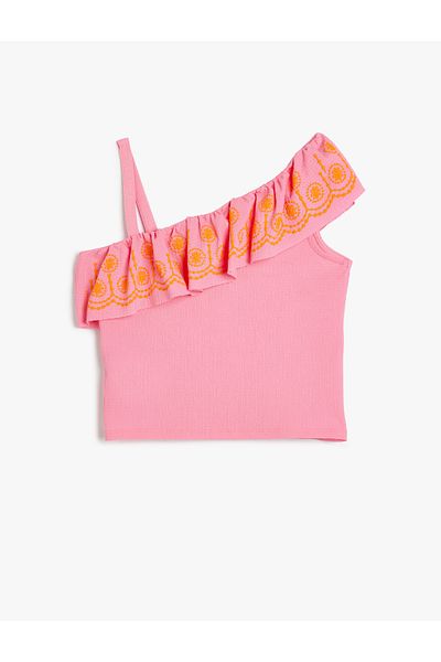 Koton Single Shoulder Ruffle Blouse - Embroidered Detail