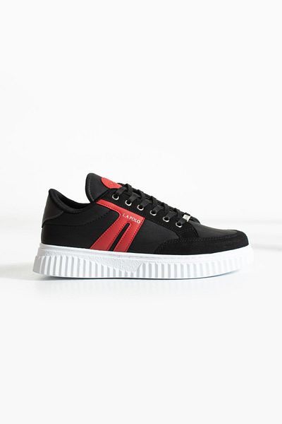 L.A Polo 509 Black Red Color White Sole Lace up Casual Men's Sports Shoes