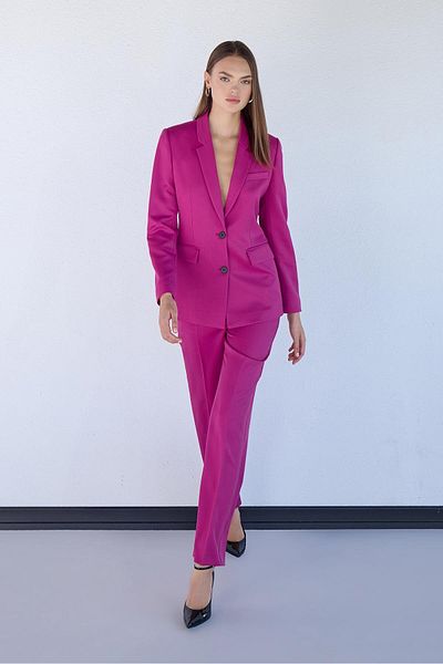 Masha Kate Straight Cut Fuchsia Fabric Trousers
