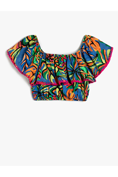 Koton Μπλούζα Crop Αμάνικη με ανοιχτό ώμο με φλοράλ σχέδιο