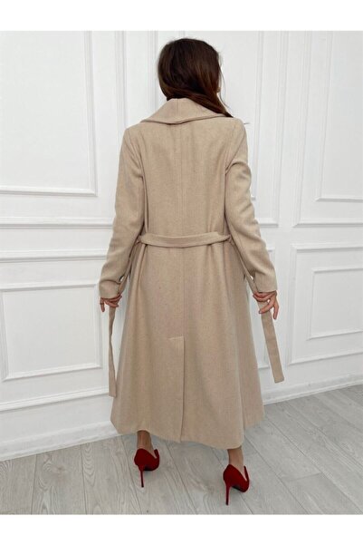 dressmix Нов сезон Кремаво кашмирено палто с колан - Пълна кройка