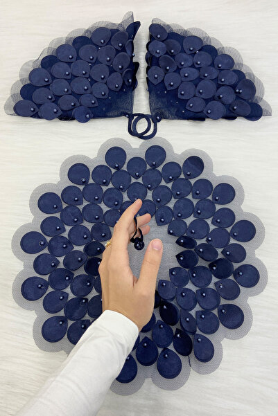 ZEYMERADE منديل العريس باللون الأزرق الداكن، منديل زفاف مزين باللؤلؤ، وصيفة ا...