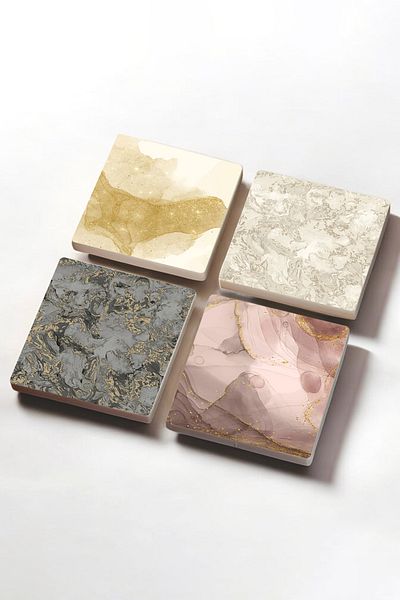 Pinecone Pattern, Abstract Art Stone Coasters Desktop Protective Coasters 4 Piece Set 10x10cm Stone Coasters