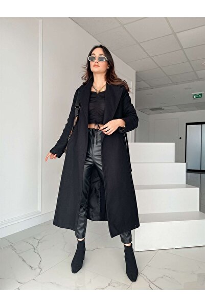 LİMABEL Black Belted Lined Cashmere Coat with Pocket Detail (Full Fit) New Season Beeke-6780