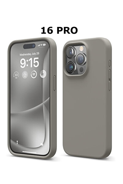 HyperAge غطاء سيليكون لآيفون 16 برو مع حماية للكاميرا من الداخل، لون رمادي تيتانيوم