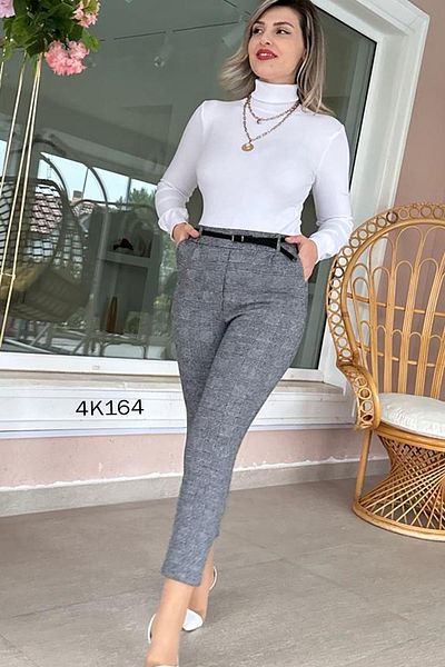 İnce Topuk Jacquard Skinny Wool Trousers - 4K164