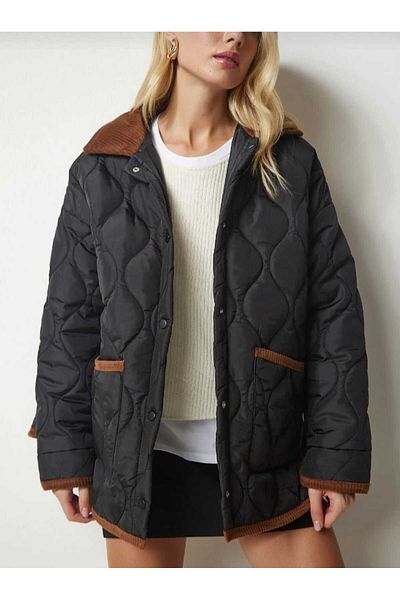 SERBA Onion Pattern Collar and Pipes Velvet Garni Loose Fit Coat