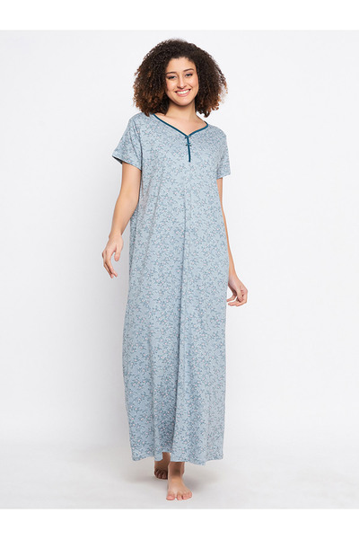 Clovia By Styli قميص نوم قطني بطبعة زهور وفتحة رقبة على شكل حرف V