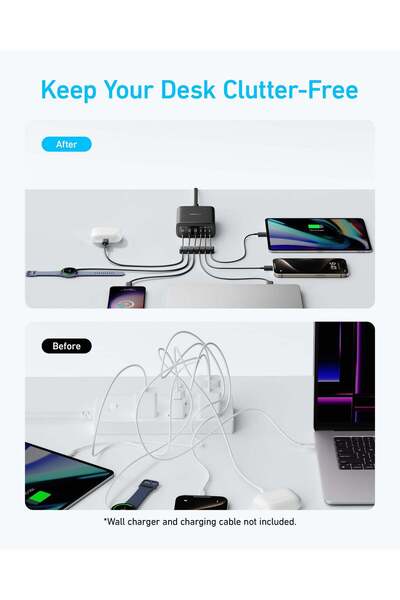 Anker 112W 6-Port Fast Desktop Charger For iPhone, iPad, MacBook, Samsung & More, Black