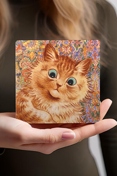 Pinecone مجموعة قواعد أكواب واقية لسطح المكتب من Louis Wain Cats Stone Coasters مكونة من 4 قطع مقاس 10 × 10 سم