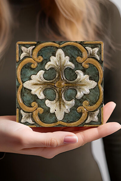 Pinecone Ethnic Pattern Stone Coasters Desktop Protective Coasters 4 Piece Set 10x10cm Stone Coasters Sc283