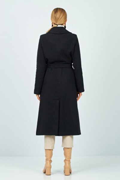 LİMABEL Black Belted Lined Long Stamp Coat (Full Fit) New Season