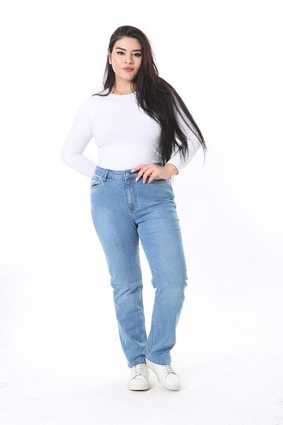 Şans Pantaloni de damă, albastru, cu talie înaltă, cu 5 buzunare, din lycra 65N38399