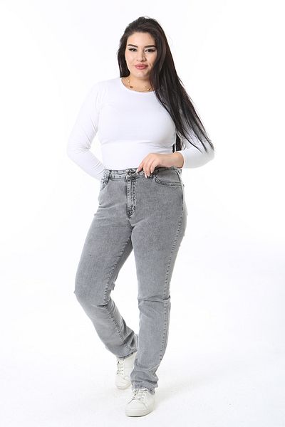 Şans Women's Large Size Gray Washing Effect 5 Pocket Lycra Jeans 65N38393