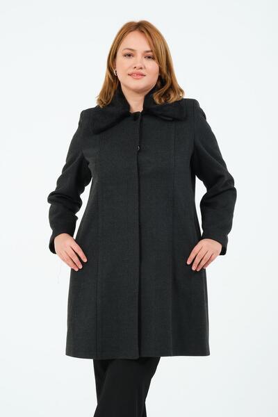 GLR&GYM PAMELA KADIN ASTARLI YAKA TÜYLÜ ERKEK YAKA KISA KAŞE KABAN