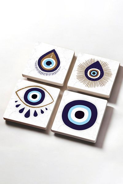 Pinecone Evil Eye Stone Coaster Desktop Protective Coaster 4 Piece Set 10x10cm Stone Coasters Sc239