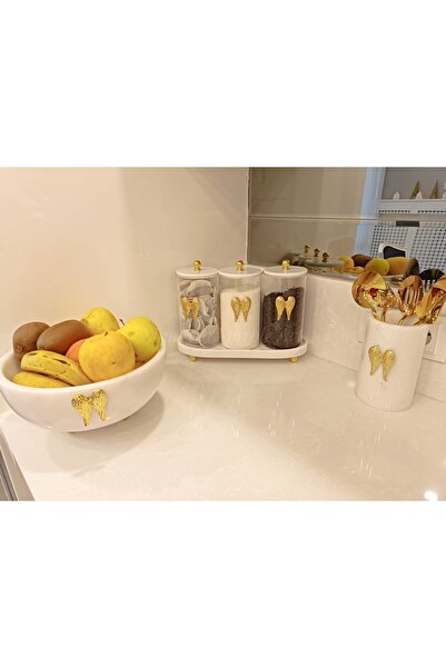 Sümeyra Marble Art Angeles - Mermer Kapaklı Cam Kavanoz | Mermer Kase | Merme...