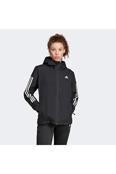 adidas Essentials 3 Striped Rain.RDY Kadın Siyah Günlük Mont