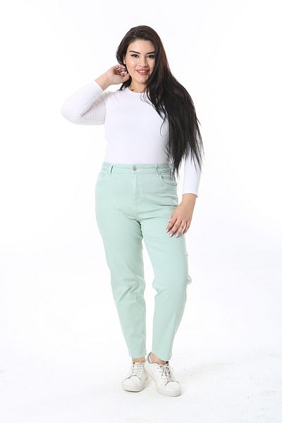 Şans Γυναικείο Plus Size Πράσινο Παντελόνι Γκαμπαρντίνα 5 Τσέπες Lycra 65N38394