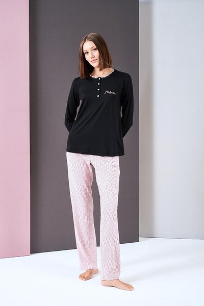 PJS Set de pijamale cu mânecă lungă cu buline pentru damă