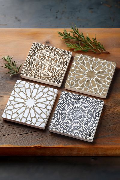 Pinecone الوقايات الحجرية ذات النمط العرقي لسطح المكتب الوقايات الواقية 4 قطع مجموعة 10 × 10 سم الوقايات الحجرية Sc275