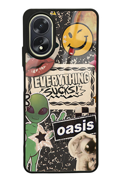 Spoyi Oppo A38 Retro Sticker Tasarımlı Glossy Telefon Kılıfı