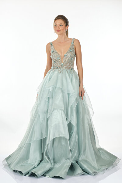 ALFABETA Alfa Beta İşlemeli Katlı Uzun Abiye Elbise 2314741