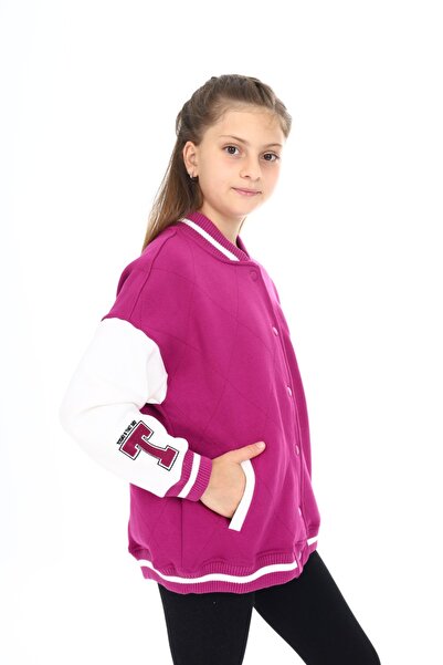Toontoy Cardigan pentru fete, cu guler de colegiu, cu închidere cu apăsare, buzunare, cu umăr dezactivat, broderie cu imprimeu bloc de culoare din material subțire - 2