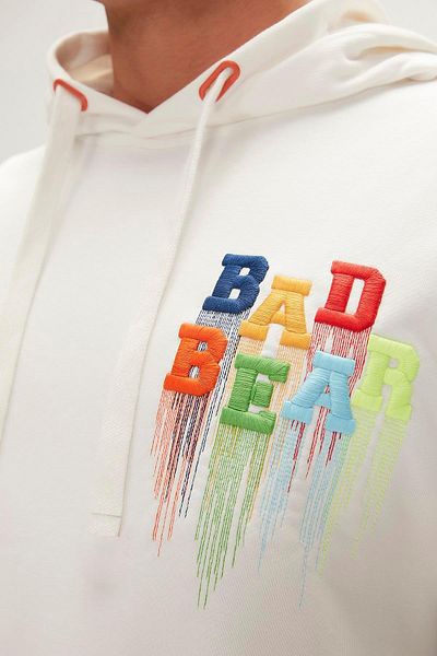 Bad Bear Rainbow Hoodie Off-White White Hooded Men's Sweatshirt