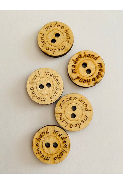 Kartopu Hand made inscribed Wooden Button. 25mm. 5 pcs. Coat, Overcoat, Jacket, Cardigan and Vest Button.