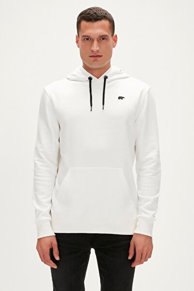 Bad Bear سويت شيرت رجالي بقلنسوة ذو رقبة سيئة باللون الأبيض