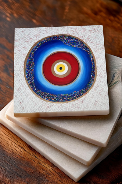 Pinecone Evil Eye, Flower of Life, Lotus Flower Stone Coasters Desktop Protective Coasters Set of 4 10x10cm