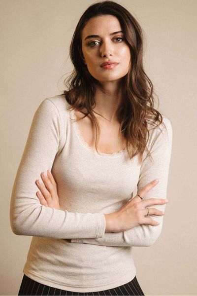 AYYILDIZ 43562 Rib Beige Long Sleeve T-Shirt