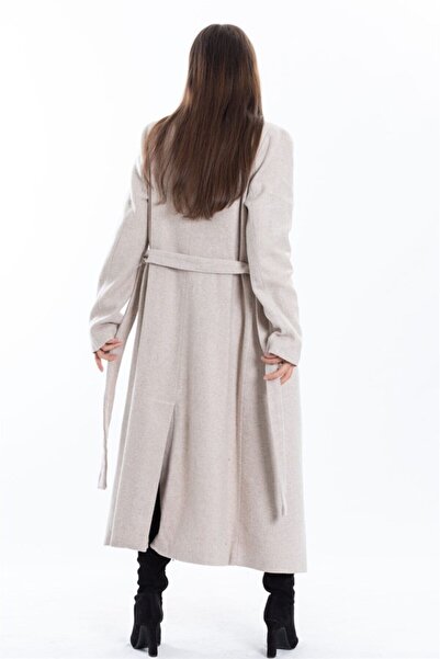 beeke Palton cașmir cu curea bej, căptușit în interior, cu detaliu de buzunar (model complet) Noul sezon Beeke-6780