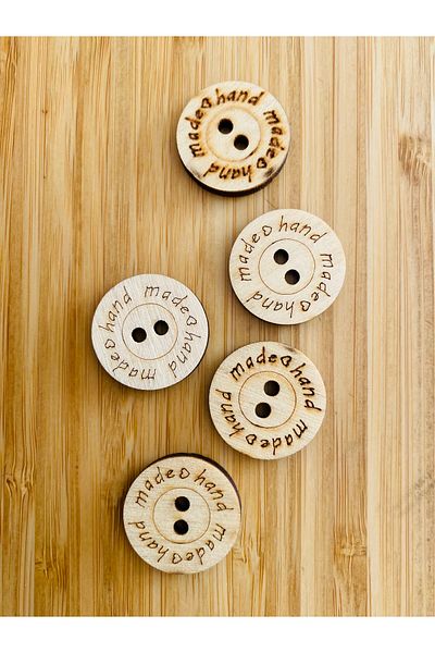 Kartopu Hand made inscribed Wooden Button. 25mm. 5 pcs. Coat, Overcoat, Jacket, Cardigan and Vest Button.