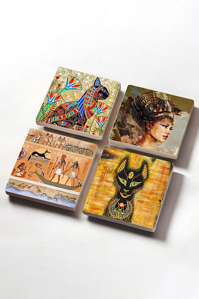 Pinecone Ancient Egypt Stone Coasters Desktop Protective Coasters 4 Piece Set 10x10cm Stone Coasters