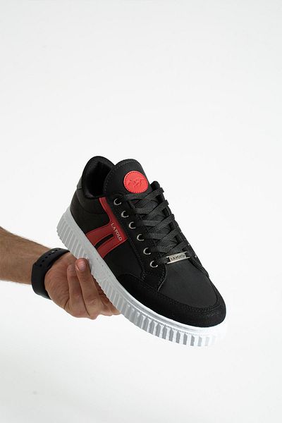 L.A Polo 509 Black Red Color White Sole Lace up Casual Men's Sports Shoes