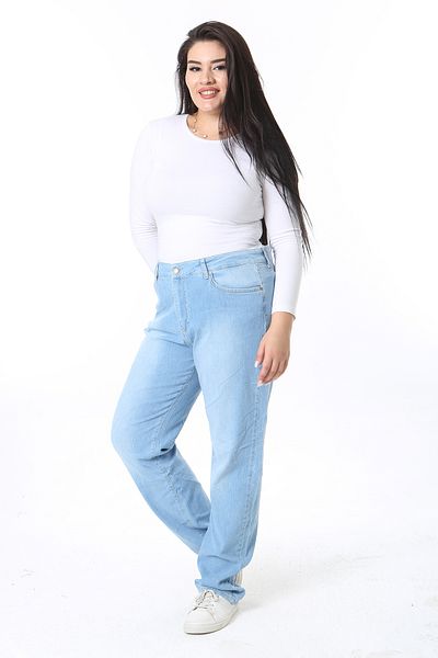 Şans Pantaloni de damă, albastru, cu talie înaltă, cu 5 buzunare, din lycra, 65N38396