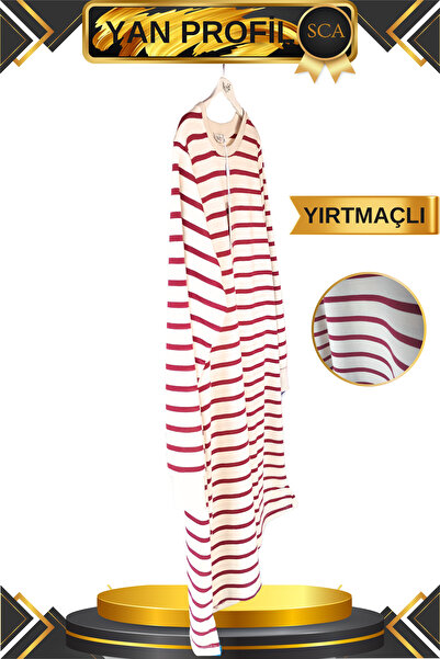 SCA Striped Long Cotton Tunic - Side Slit Detail